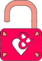 Flat Style Open Heart Lock Icon In Pink Color. vector