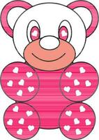 Hearts Printed Teddy Bear Pink And White Icon. vector