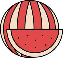 Watermelon With Slice Icon In Red And Peach Color. vector