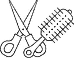 Linear Style Scissor And Oval Hair Comb Icon. vector