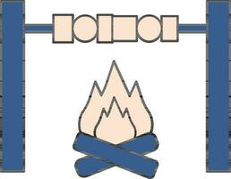 Shish Kebab On Bonfire Icon In Blue And Peach Color. vector