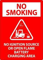 No Smoking Sign No Ignition Source Or Open Flame, Battery Charging Area vector