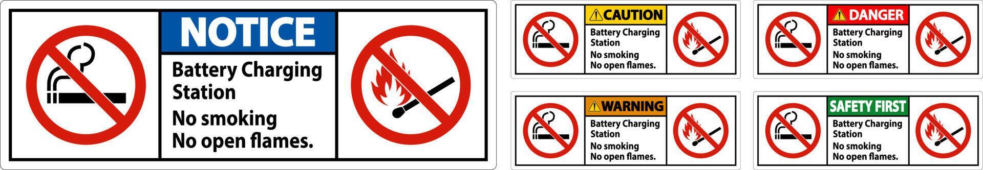Danger Sign Battery Charging Station, No Smoking, No Open Flames