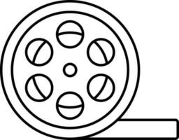 Film Reel Icon In Black Line Art. vector