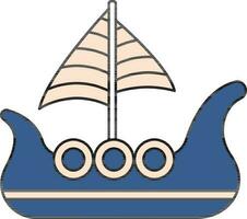 Viking Ship Icon Or Symbol In Blue And Peach Color. vector