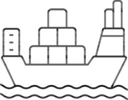 Shipping Boat Flat Icon In Black Outline. vector