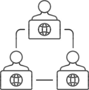 Users Working In Laptop For Networking or Teamwork Line Art Icon. vector