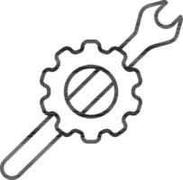 Cogwheel With Wrench Icon In Black Outline. vector