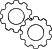 Cogwheels Icon In Black Line Art. vector