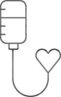 IV Bag With Heart For Blood Donation Icon In Black Stroke. vector
