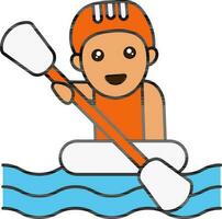 Funny Boy Rafting Colorful Icon In Flat Style. vector