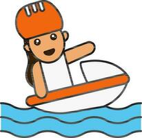 Cartoon Young Girl Boating Colorful Icon. vector