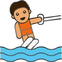 Cheerful Boy Wake Skating In Water Colorful Icon. vector