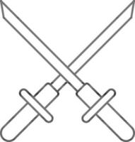 Crossed Swords Icon In Black Line Art. vector