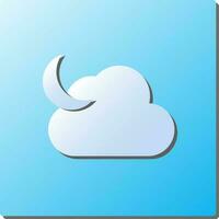 White Paper Crescent Moon With Cloud Icon On Square Background. vector