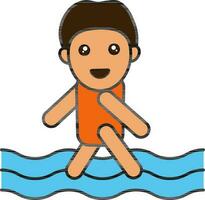 Young Boy Running In Water Colorful Icon. vector