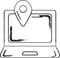 Stroke Style Map Pin In Laptop Icon. vector