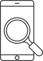 Smartphone With Magnifying Glass Icon In Black Outline. vector