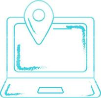 Blue Outline  Map Pin In Laptop Icon. vector
