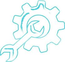 Cogwheel And Wrench Icon In Blue Outline. vector