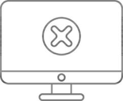 Cross Symbol In Screen Icon In Thin Line Art. vector