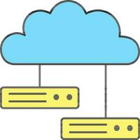 Cloud With Server Icon In Blue And Yellow Color. vector