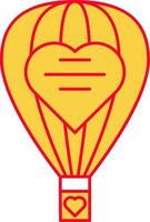 corazón símbolo en caliente aire globo amarillo y rojo icono. vector