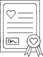 Wedding Certificate Icon In Black Outline. vector