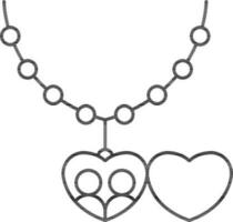 Open Heart Couple Locket Icon In Black Line Art. vector