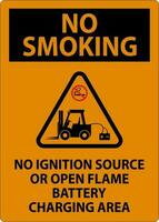 No Smoking Sign No Ignition Source Or Open Flame, Battery Charging Area vector