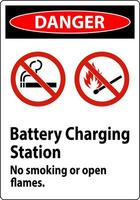 Danger Sign Battery Charging Station, No Smoking Or Open Flames vector