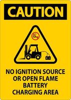 Caution Sign No Ignition Source Or Open Flame, Battery Charging Area vector