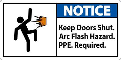 Notice Sign Keep Doors Shut Arc Flash Hazard PPE Required vector