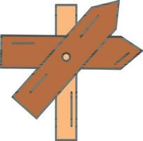 Wooden Direction Board Icon In Orange And Brown Color. vector