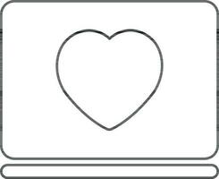 Heart On Desktop Icon In Black Outline. vector