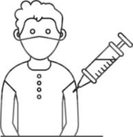 Avatar Vaccination Icon In Black Line Art. vector