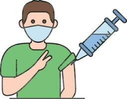 Young Man Vaccination Icon In Green And Blue Color. vector