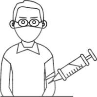 Man Vaccination Icon In Black Line Art. vector