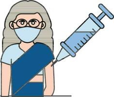 Woman Vaccination Icon In Blue And Gray Color. vector