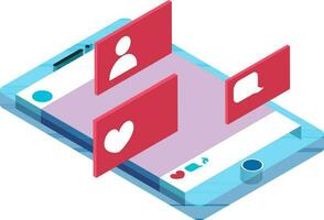 Isometric illustration of smartphone with social media app. vector