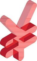 Isometric Yen sign icon in red color. vector