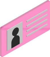 Isometric identity card icon in pink color. vector