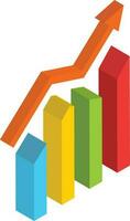 Colorful growing bar graph icon in 3d style. vector