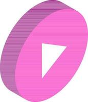 3D Play button icon in pink color. vector