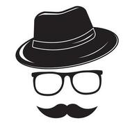 Gentleman icon. Hat. Glasses. Mustache. Vector icon Unknown man with a mustache in the hat, glasses. Inspector or detective icon.