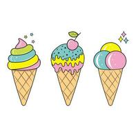 Ice cream is a sweet dessert. Color isolated vector illustration in cartoon style.