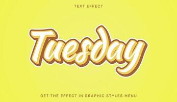 Tuesday editable text effect in 3d style vector