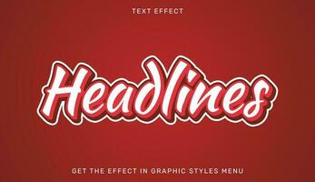 Headlines editable text effect in 3d style vector