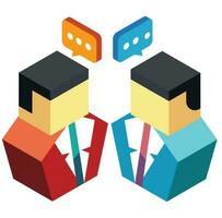 Isometric character of businessmen discussing together. vector