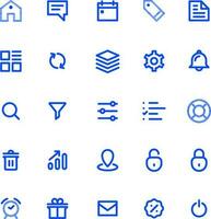 Set or collection of Dashboard icons in blue line art. vector